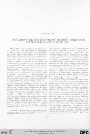 Stan badań nad średniowiecznym ubiorem i uzbrojeniem rycerskim w Polsce po roku 1945