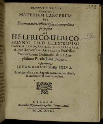 Disputatio Iuridica Continens Materiam Carcerum
