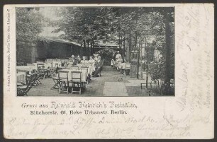 Ansichtskarte "Gruss aus Reinhold Heinrich’s Festsälen", Außenbereich