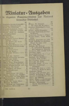 Miniatur-Ausgaben ... aus Reclams Universal-Bibliothek.