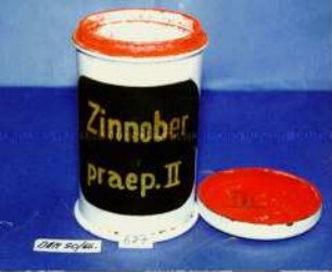 Dose mit rotem Farbpulver (Zinnober praep. II)