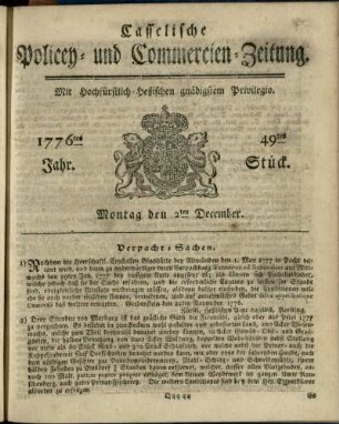 49tes Stueck, Montag den 2ten December 1776