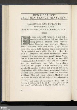 "Renaissance" dem Renaissance-Menschen!