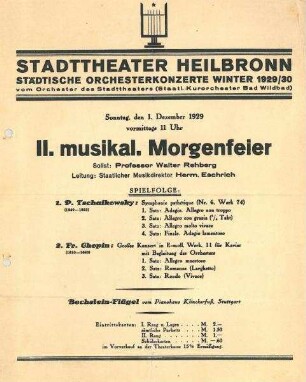 Programmzettel zur II. musikalischen Morgenfeier im Stadttheater (Tschaikowsky, Chopin)