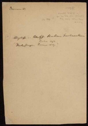 Elliptische und Abel'sche Functionen, Functionentheorie. Vorlesungen, Göttingen, 1854 - 1860