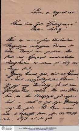 Brief vom 25.08.1885