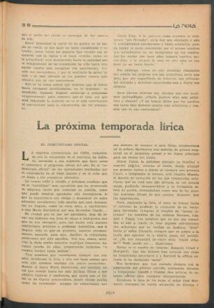 La próxima temporada lírica : El comunicado oficial