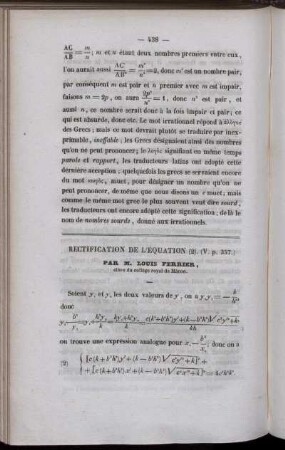 Rectification de l´equation (2)