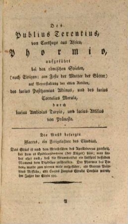 Phormio! : ein Lustspiel des Terenz
