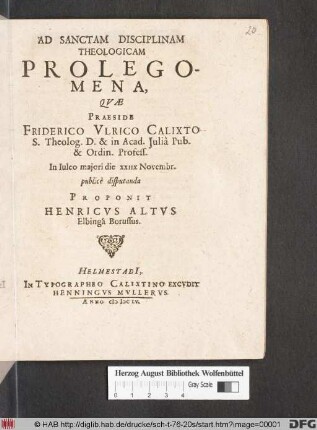 Ad Sanctam Disciplinam Theologicam Prolegomena