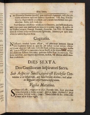 167-184, Deo Consiliorum Inspiratori Sacra.-Lectio Antemeridiana.