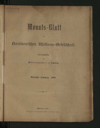 3.F. 80.1919: Monatsblatt der Norddeutschen Missionsgesellschaft