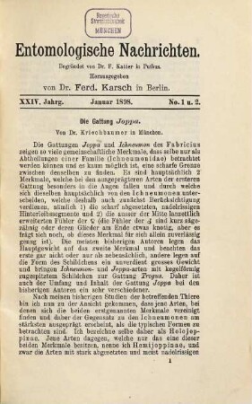 Entomologische Nachrichten. 24. 1898