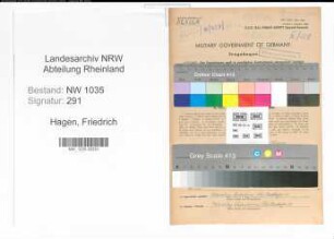 Entnazifizierung Friedrich Hagen , geb. 30.12.1889 (Angestellter)
