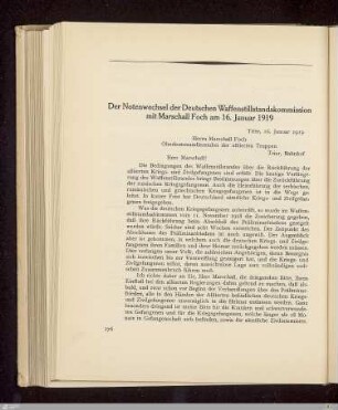 Der Notenwechsel der Deutschen Waffenstillstandskommission mit Marschall Foch am 16. Januar 1919