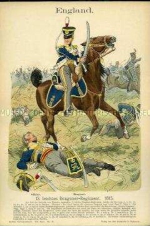 Uniformdarstellung, Offizier und Gemeiner des 13. Leichten Dragoner-Regiments, Königreich Großbritannien, 1815.