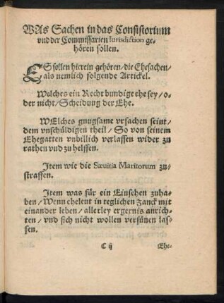 Was Sachen in das Consistorium und der Commissarien Iurisdiction gehören sollen.