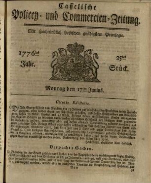 25tes Stueck, Montag den 17ten Junius 1776