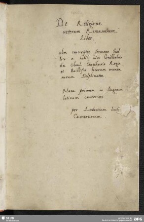 [Text:] De religione veterum romanorum liber.
