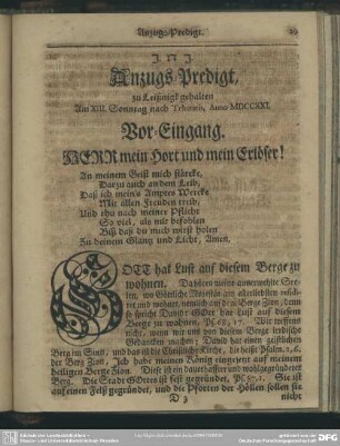 Anzugs-Predigt, zu Leißnigk gehalten Am XIII. Sonntag nach Trinitatis, Anno MDCCXXI.