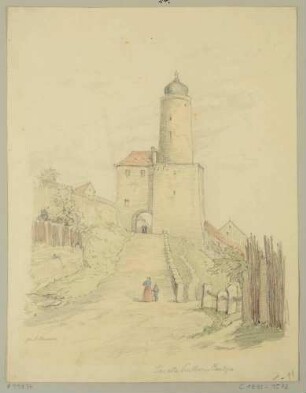 Die Alte Wasserkunst mit dem Stadttor Neutor in Bautzen in Ostsachsen, im Südwesten der Stadt