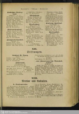 XIII. Vereine und Anstalten