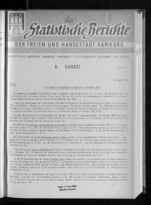 Die Umsätze des Hamburger Einzelhandels im November 1958 : Lfd. Nr. 1