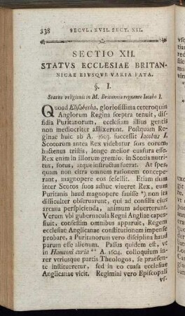 Sectio XII. Status Ecclesiae Britannicae eiusque Varia Fata.