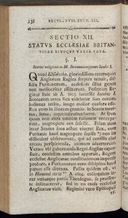 Sectio XII. Status Ecclesiae Britannicae eiusque Varia Fata.