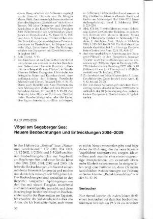 Vögel am Segeberger See: Neuere Beobachtungen und Entwicklungen 2004-2009