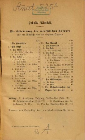 A. Sprockhoff's kleine Anthropologie : Die Gliederung d. menschl. Körpers ... nebst e. Anh.: Die Ernährung, Gesundheits- u. Krankenpflege, Verhütung von Ansteckungen