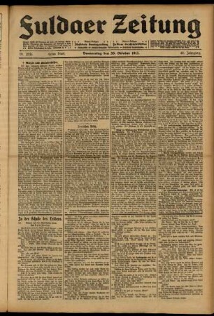 Erste Ausgabe vom Donnerstag, den 30. Oktober 1913.