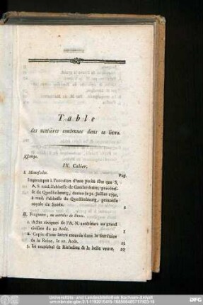 Table des matières contenues dans ce livre.