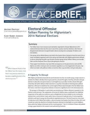 Electoral offensive : Taliban planning for Afghanistan’s 2014 national elections