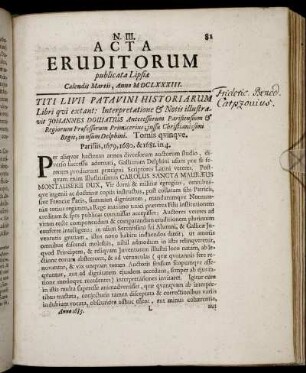 N. III. [...] Calendis Martii, Anno M DC LXXXIII.