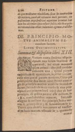 De Principio Motus Animalium Secundum locum. Liber Decimustertius.