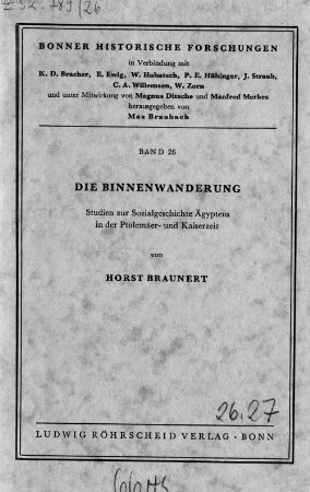 Die Binnenwanderung : Studien zur Sozialgeschichte Ägyptens in der Ptolemäer- und Kaiserzeit