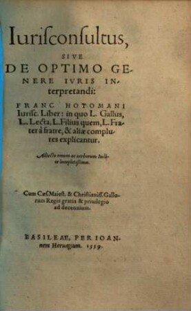 Iurisconsultus, sive de optimo genere iuris interpretandi