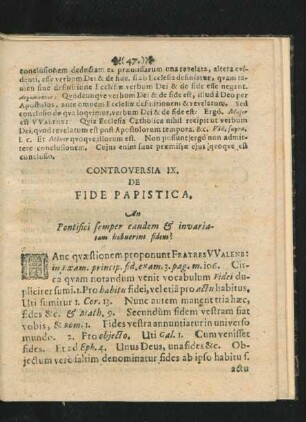 Controversia IX. De Fide Papistica.
