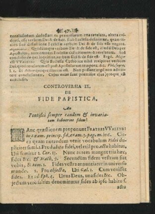 Controversia IX. De Fide Papistica.