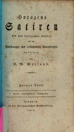 Horazens Satiren, Zweyter Theil