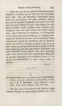 361-374 [Rezension] Hyacinthe, R. P., La société civile dans ses rapports avec le christianisme