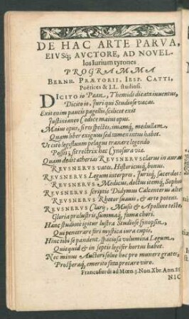 De Hac Arte Parva, Eiusque Auctore, Ad Novellos Iurium tyrones Programma ...