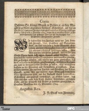 Copia Deß von Sr. Königl. Majest. in Pohlen [...]