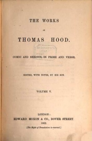 The works of Thomas Hood : comic and serious, in prose and verse, with all the original illustrations, 5