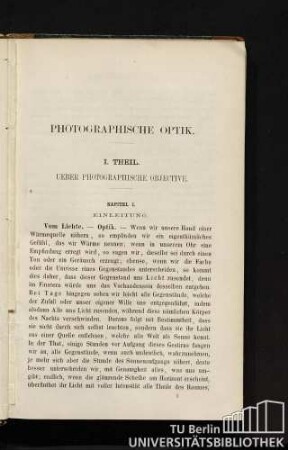 I. Theil. Ueber photographische Objective.