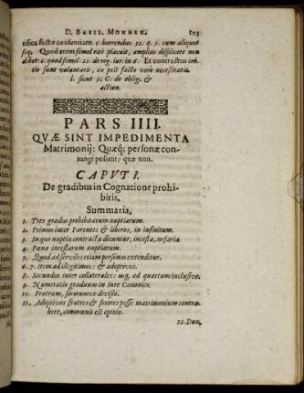Pars IIII. Quæ Sint Impedimenta Matrimonij [...]