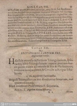Caput VII. De Sectionibus Partium Triangularium variis.