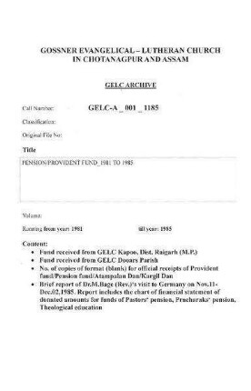 PENSION/PROVIDENT FUND 1981 to 1985