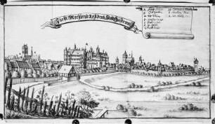 Fürstlich Mecklenburgische Residenzstadt Güstrow : Fürstlich Mecklenburgische Residenzstadt Güstrow. Kupferstich (um 1653; wohl M. Merian der Jüngere)